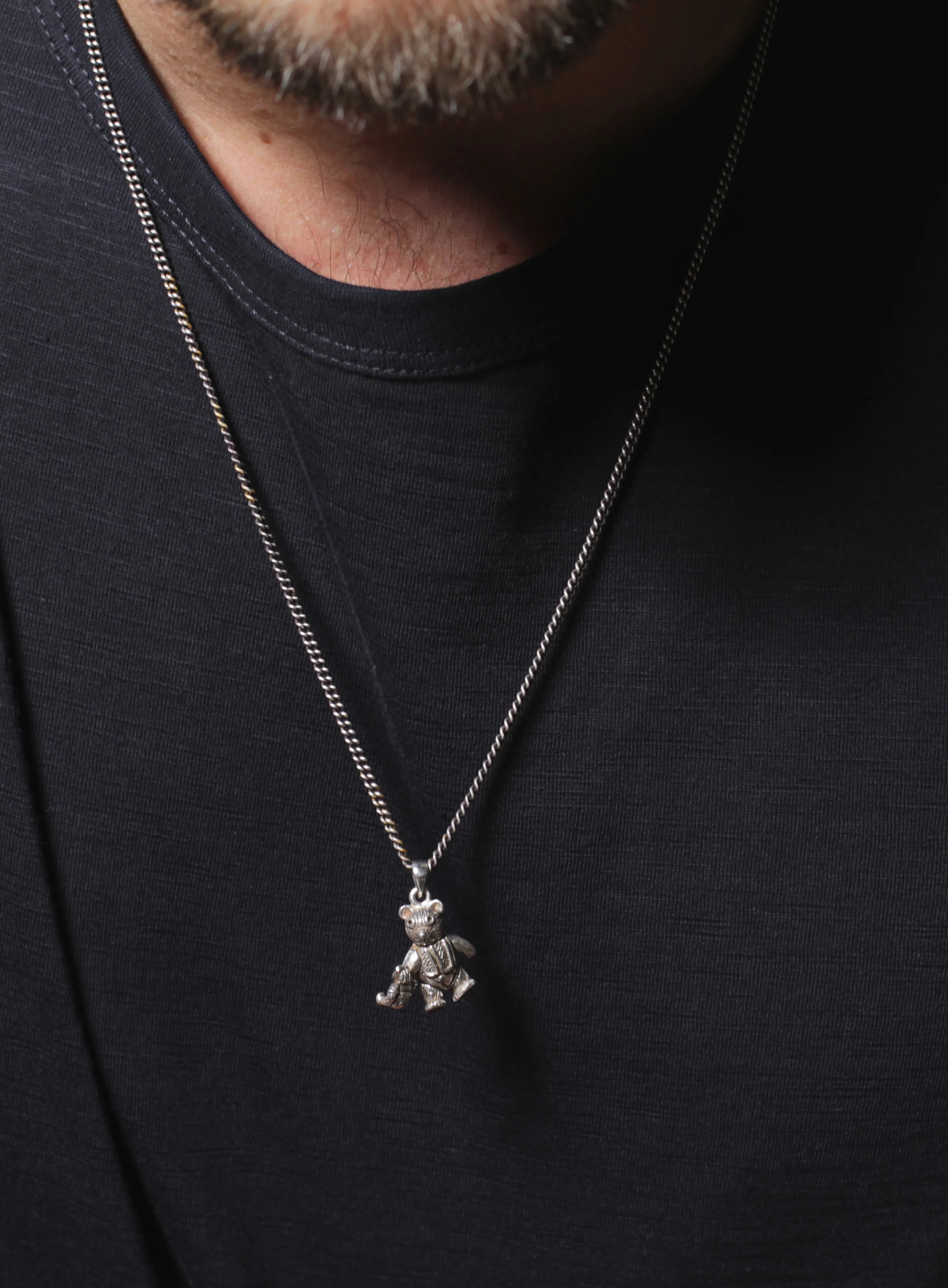 Sterling Silver "Ride or Die" Teddy Bear Necklace for Men - Image 4