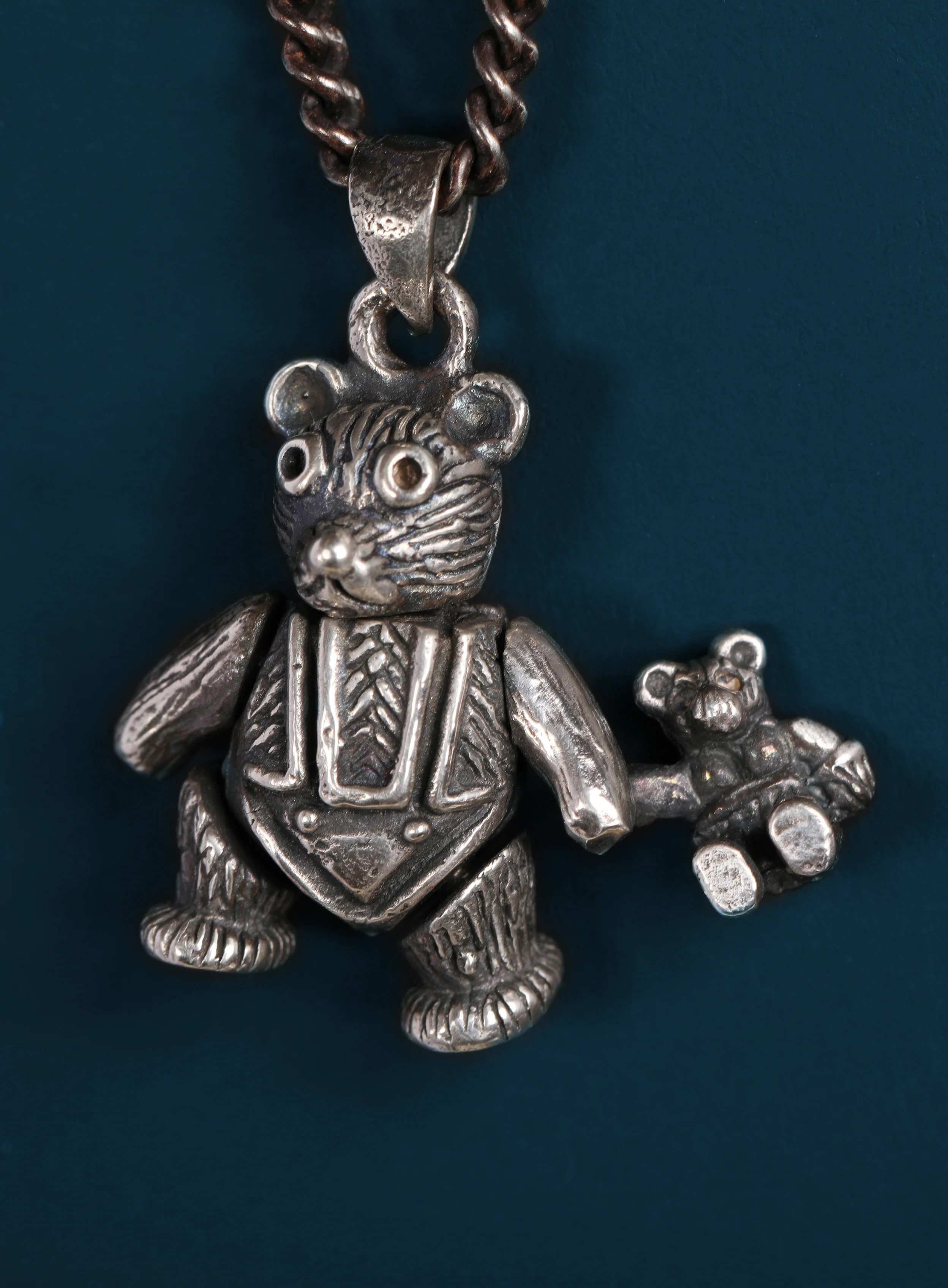 Sterling Silver "Ride or Die" Teddy Bear Necklace for Men - Image 5