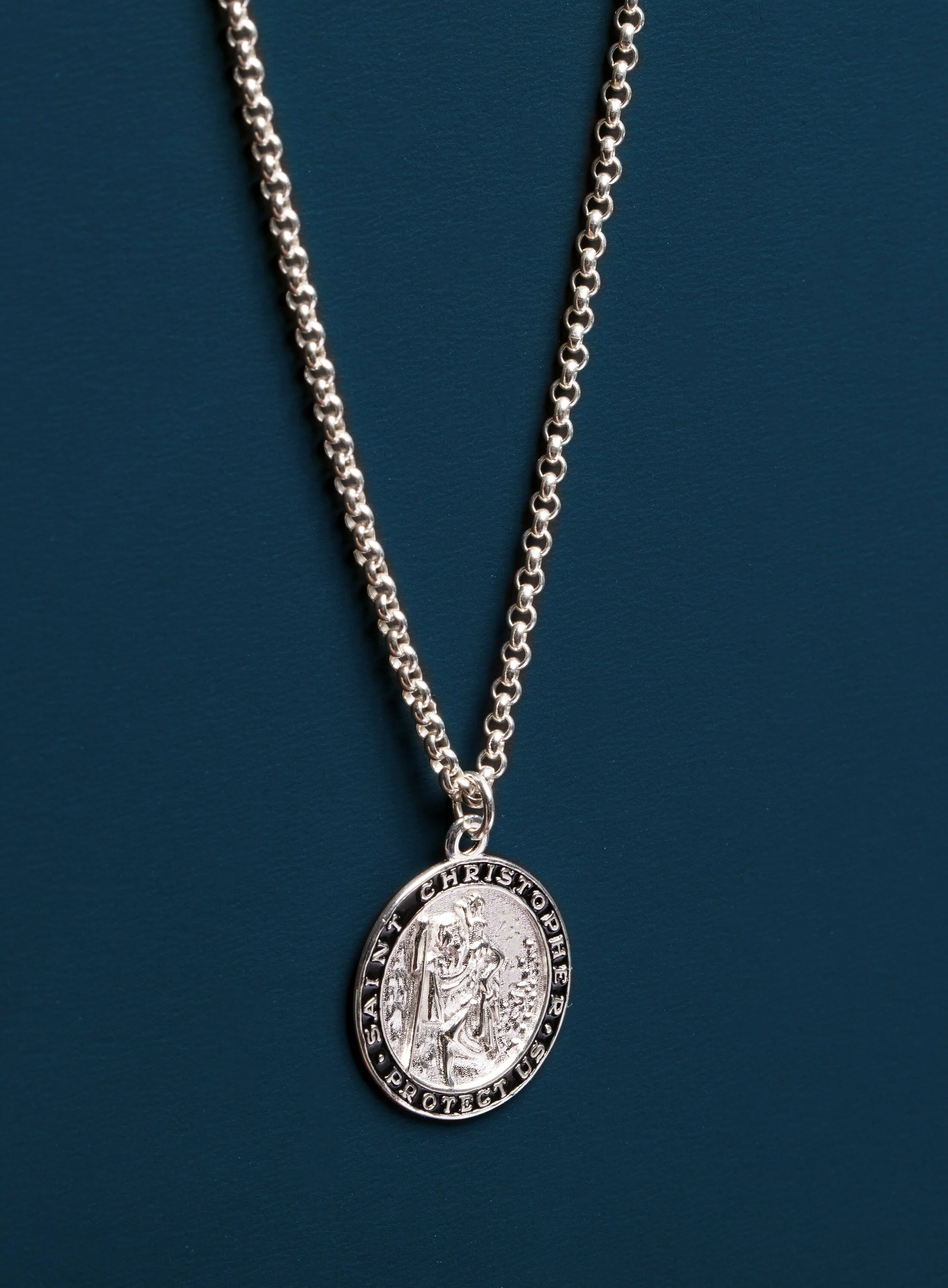 Sterling Silver St Christopher Medal Necklace for Men - Image 4