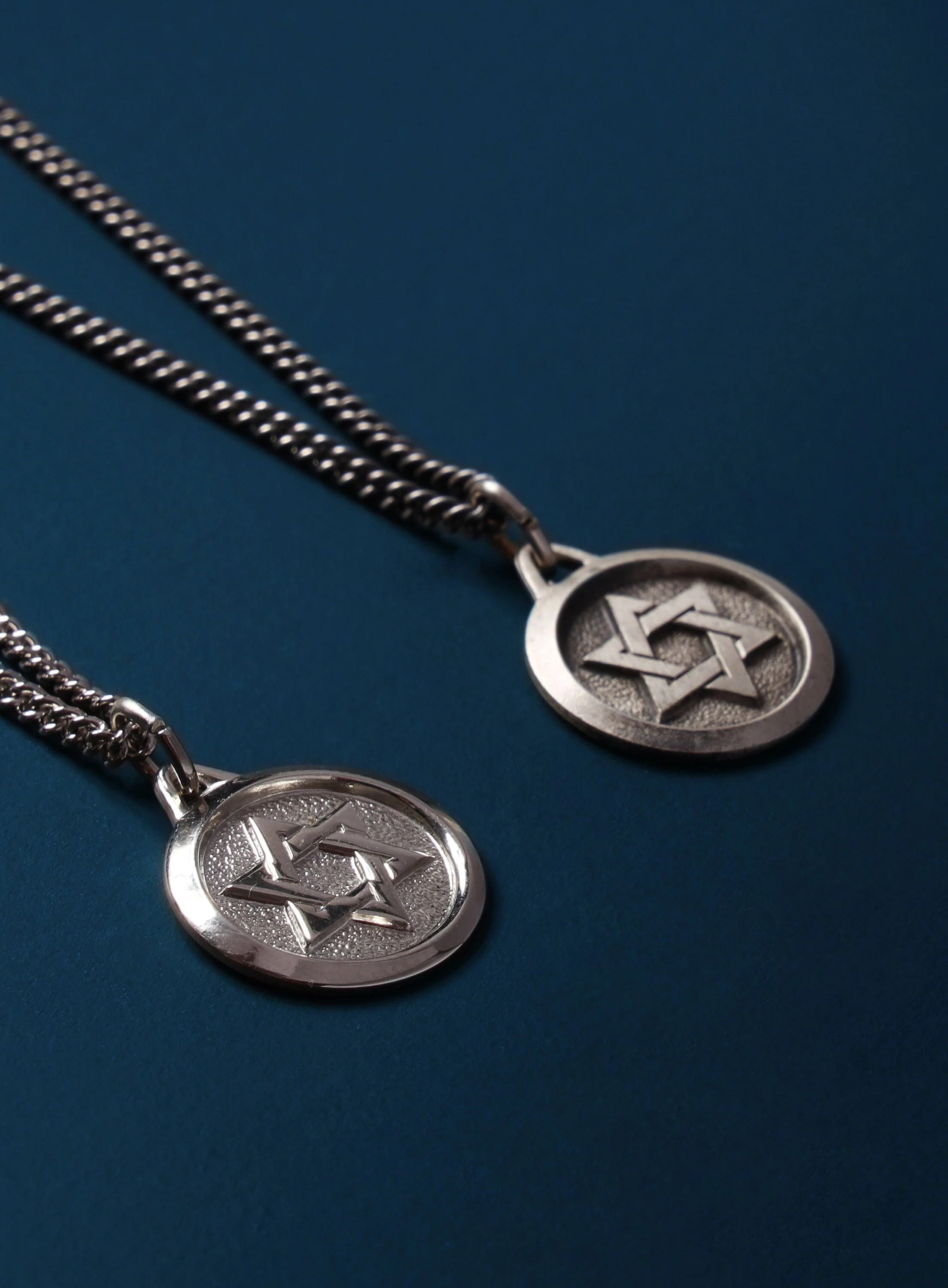 Sterling Silver Star of David Round Medal Necklace for Men - Image 4