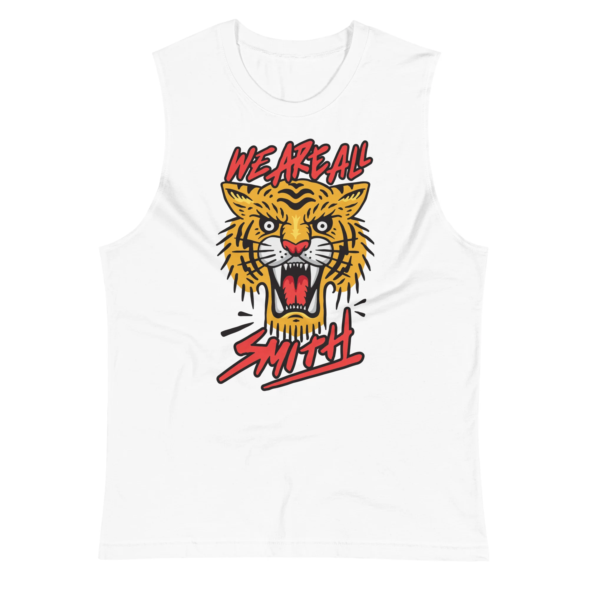 Tiger We Are All Smith Logo White Muscle Shirt - Image 3