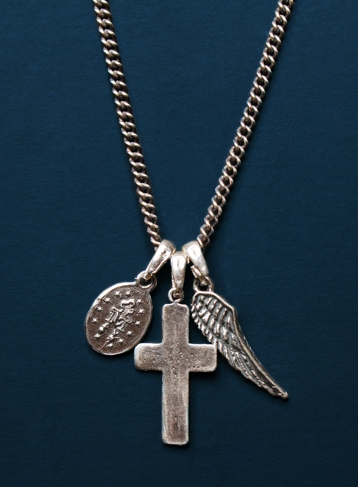 Wing + Cross + Miraculous Medal Necklace for Men - Image 4