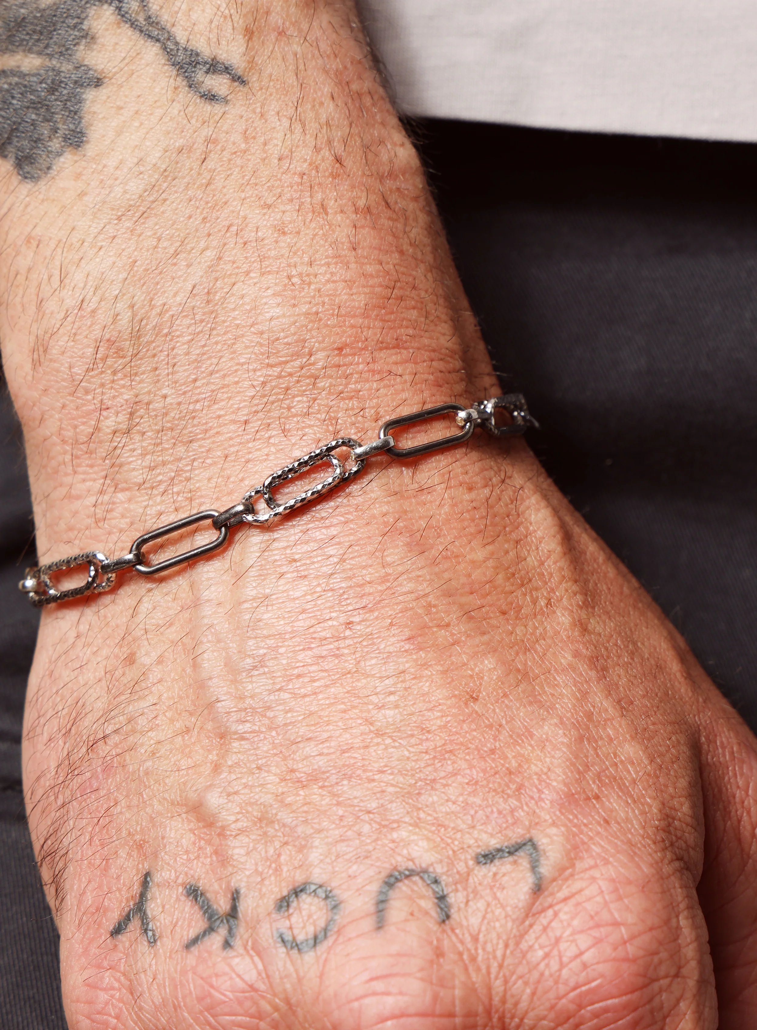 925 Oxidized Sterling Silver Laser Adjustable Clip Chain Bracelet for Men - Image 12