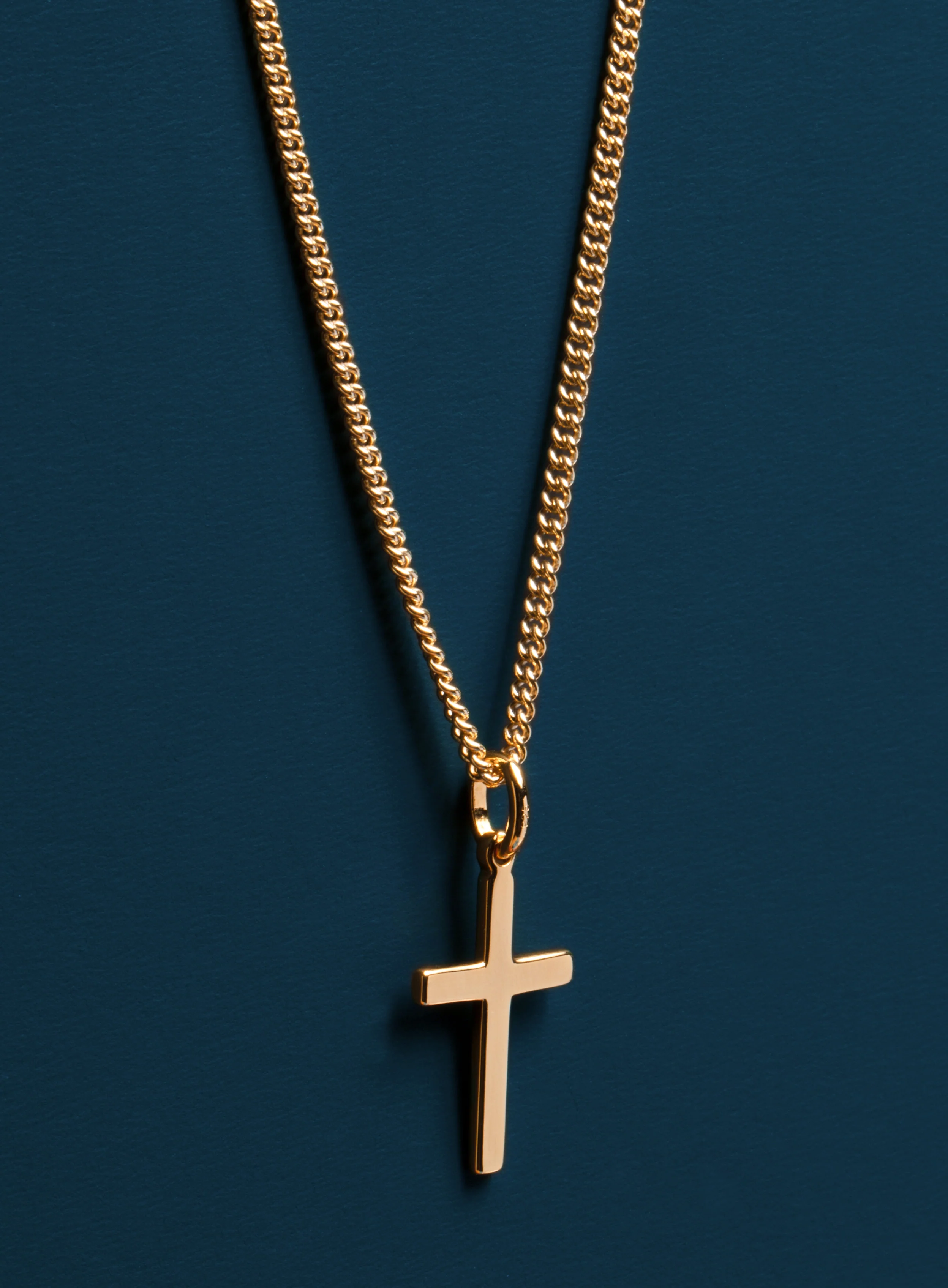 Vermeil Gold Cross on 14k Gold Filled Curb Chain - Image 3
