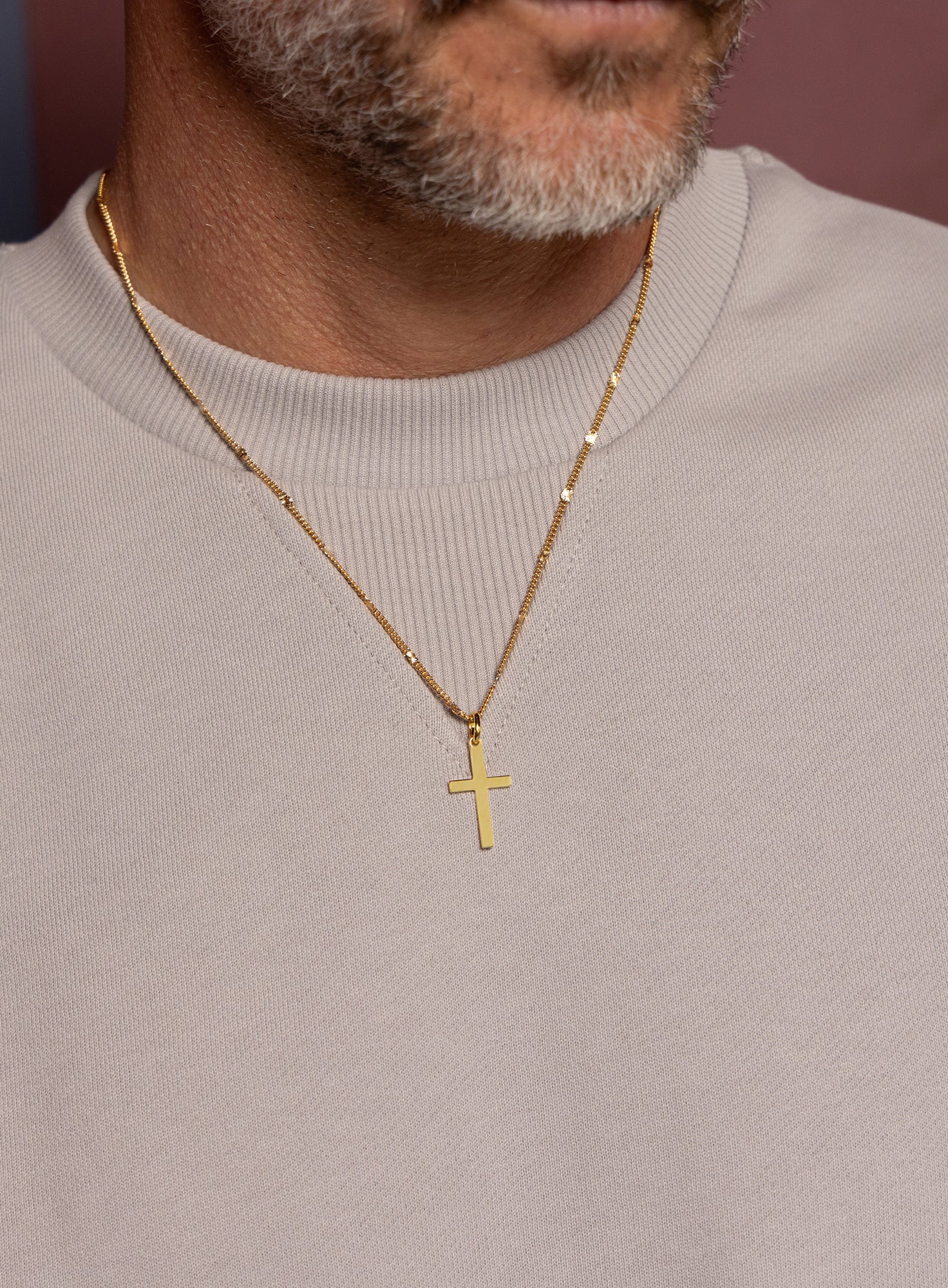 Vermeil Gold Cross on 14k Gold Filled Curb Starburst Chain Necklace for Men - Image 4