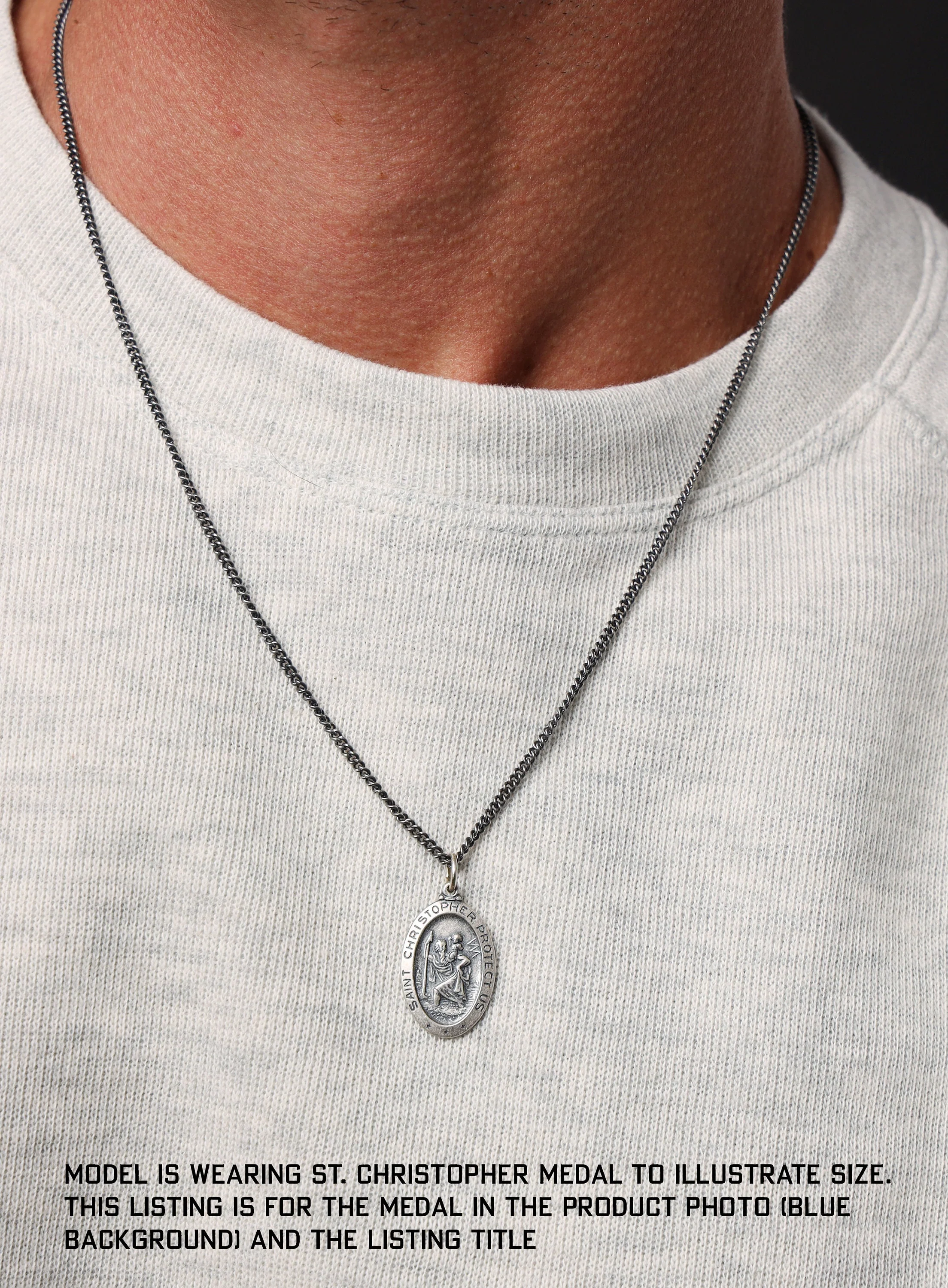 Virgen de Guadalupe Sterling Silver Oval Pendant Necklace for Men - Image 3