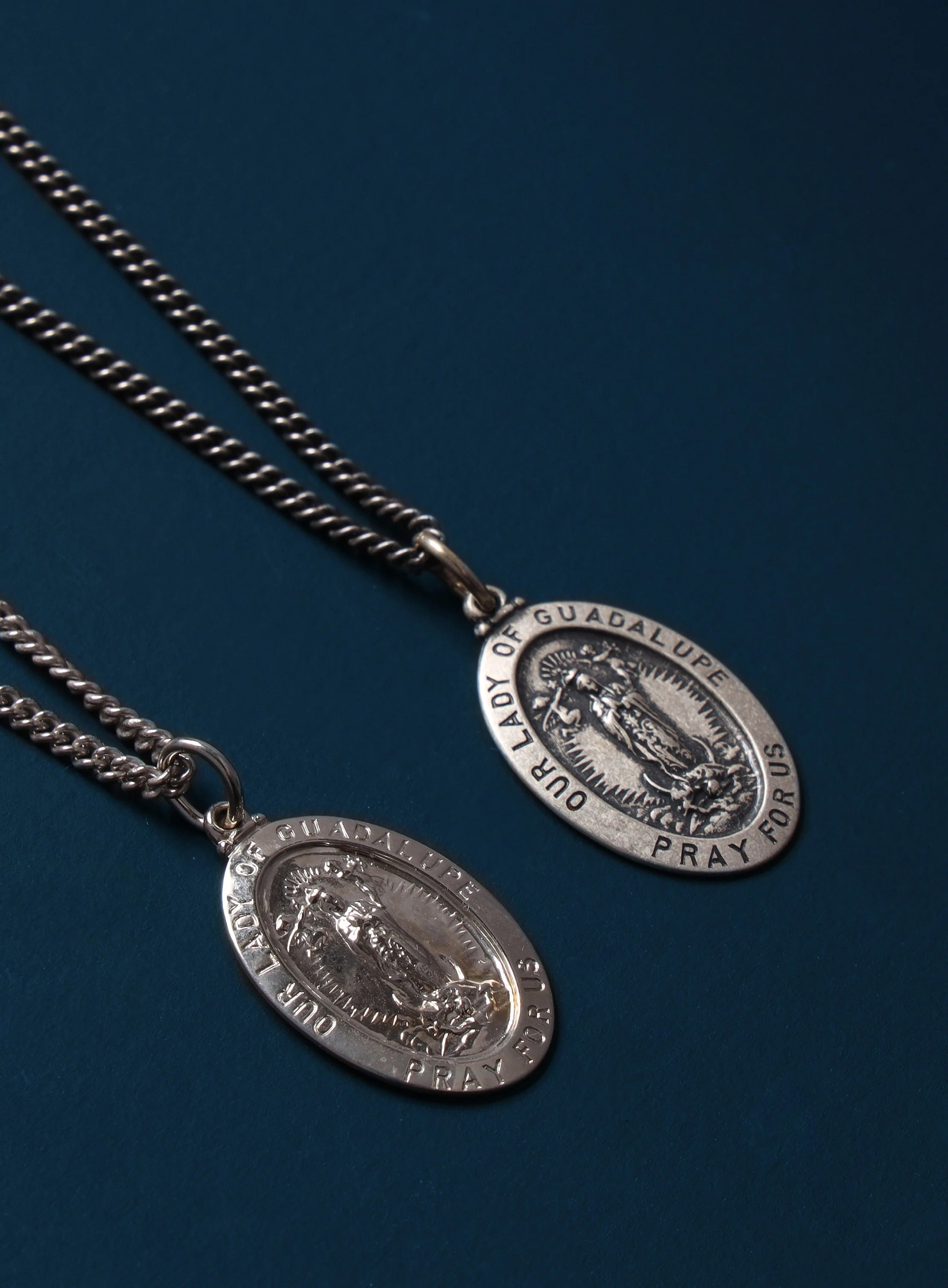 Virgen de Guadalupe Sterling Silver Oval Pendant Necklace for Men - Image 4