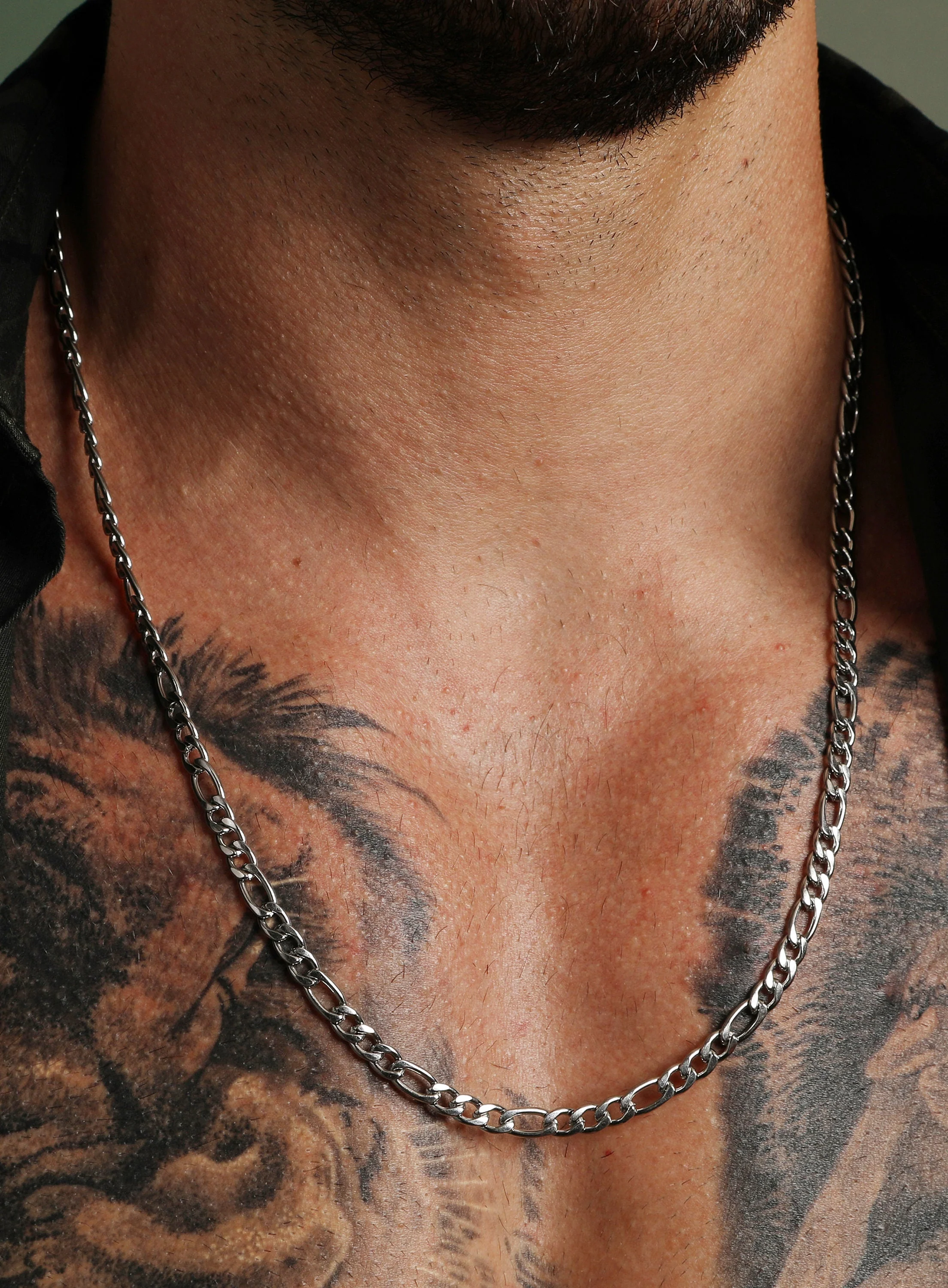 5mm Silver Figaro Chain Necklace for Men - Image 3