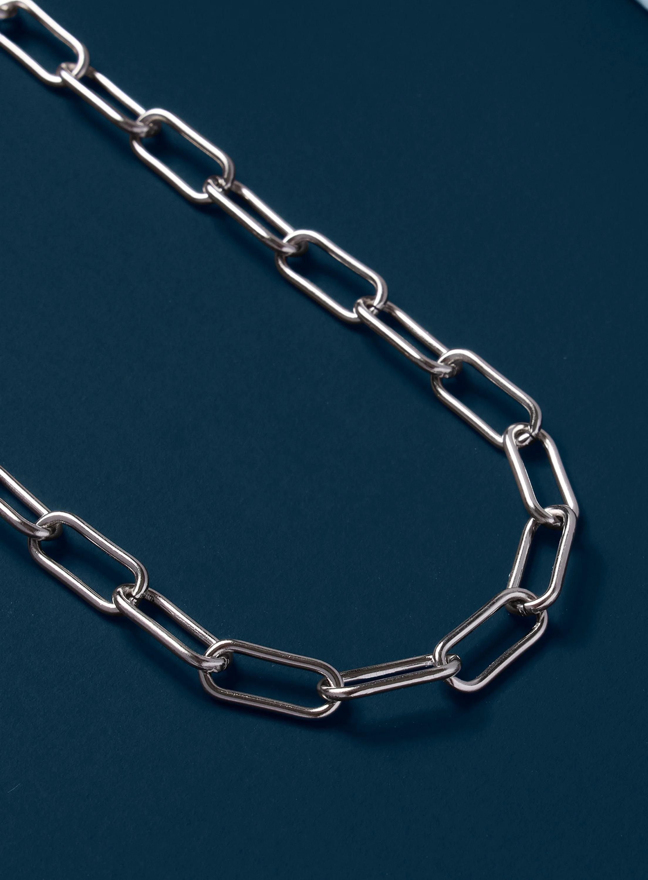 Waterproof Men's Silver Clip Style Large Cable Necklace - Image 4