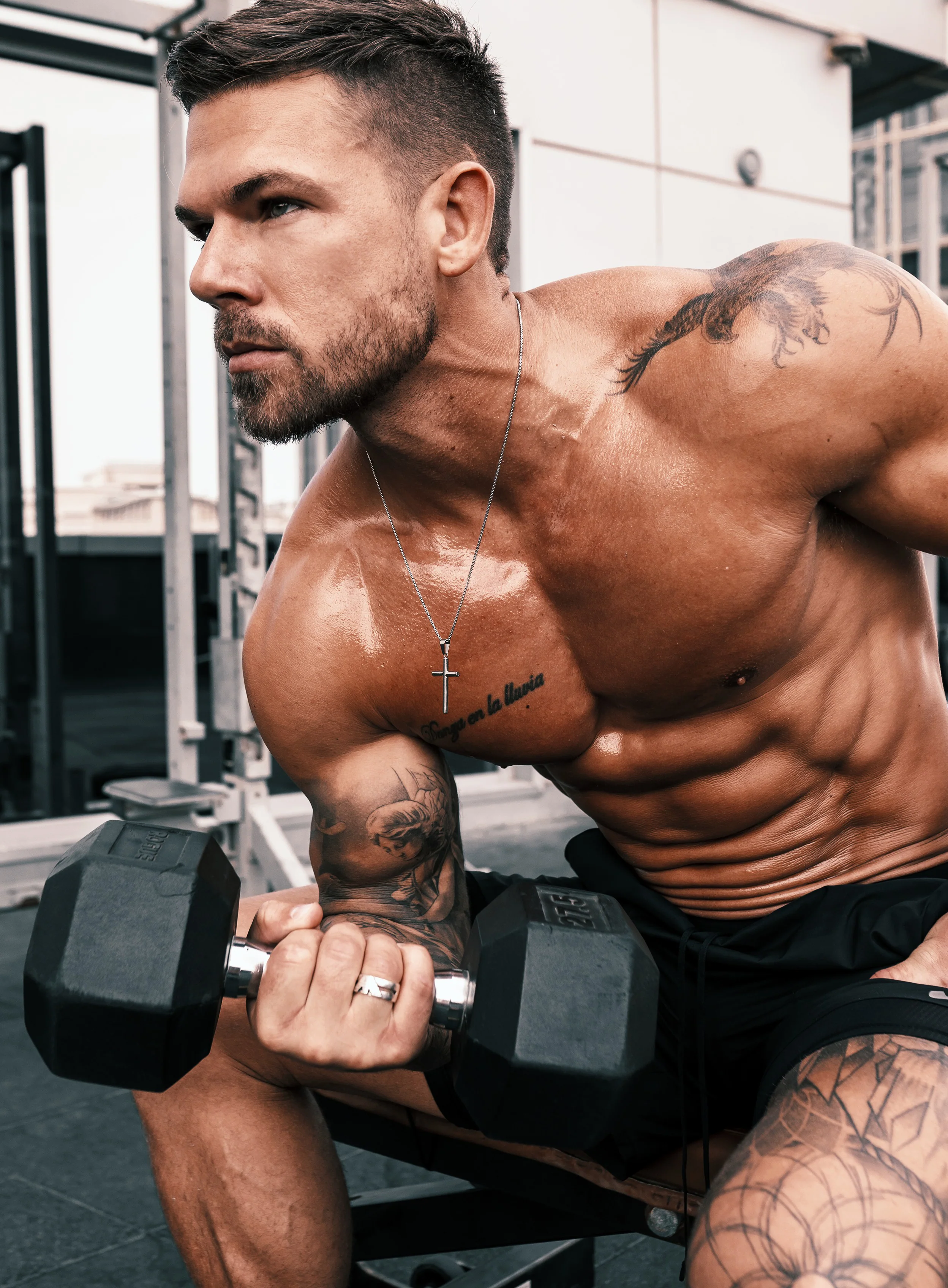 Waterproof Large Mens Silver Cross (Bamboo Style) - Image 7