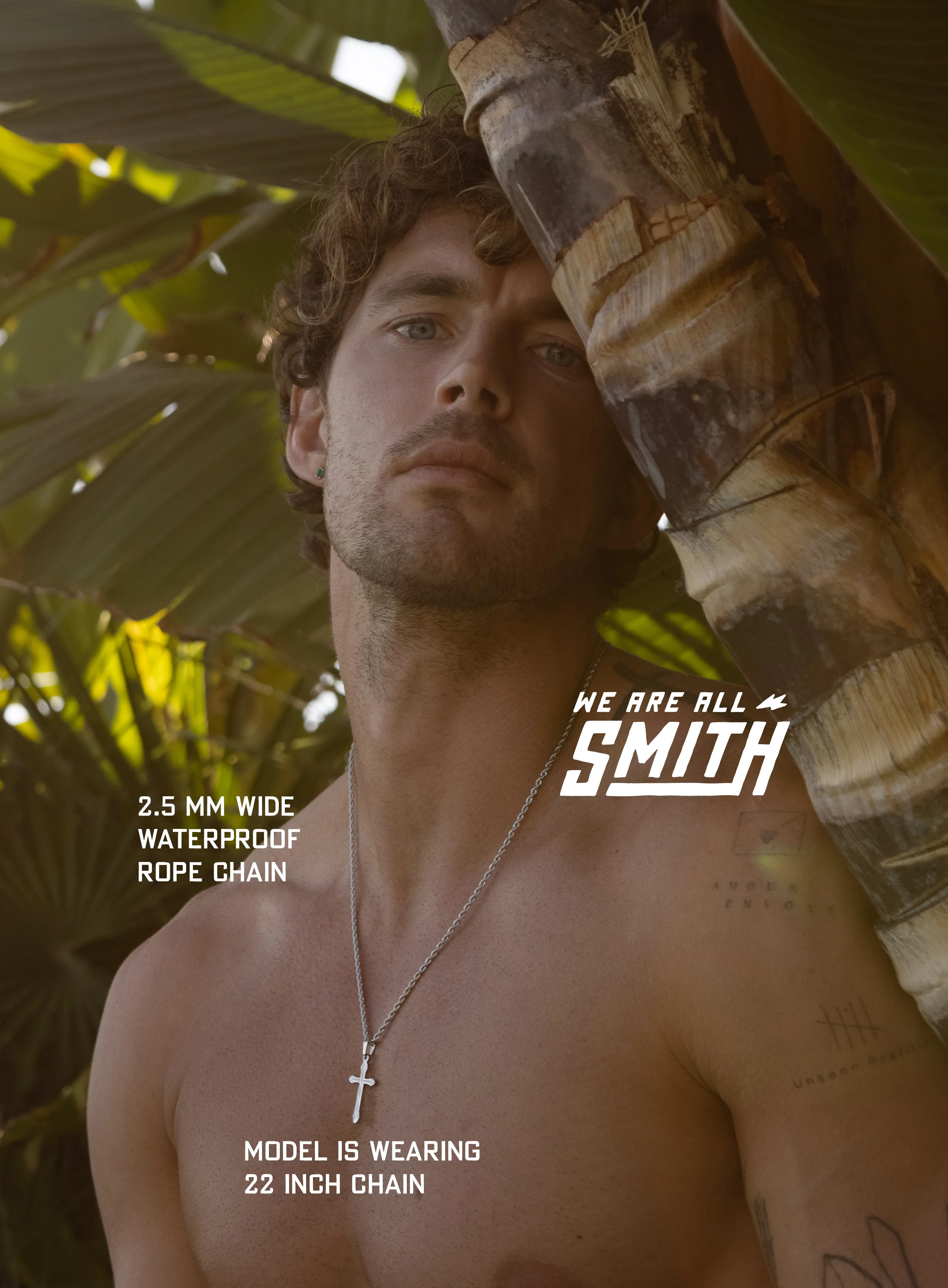 Waterproof Silver Cross for Men on Rope Chain - Image 2