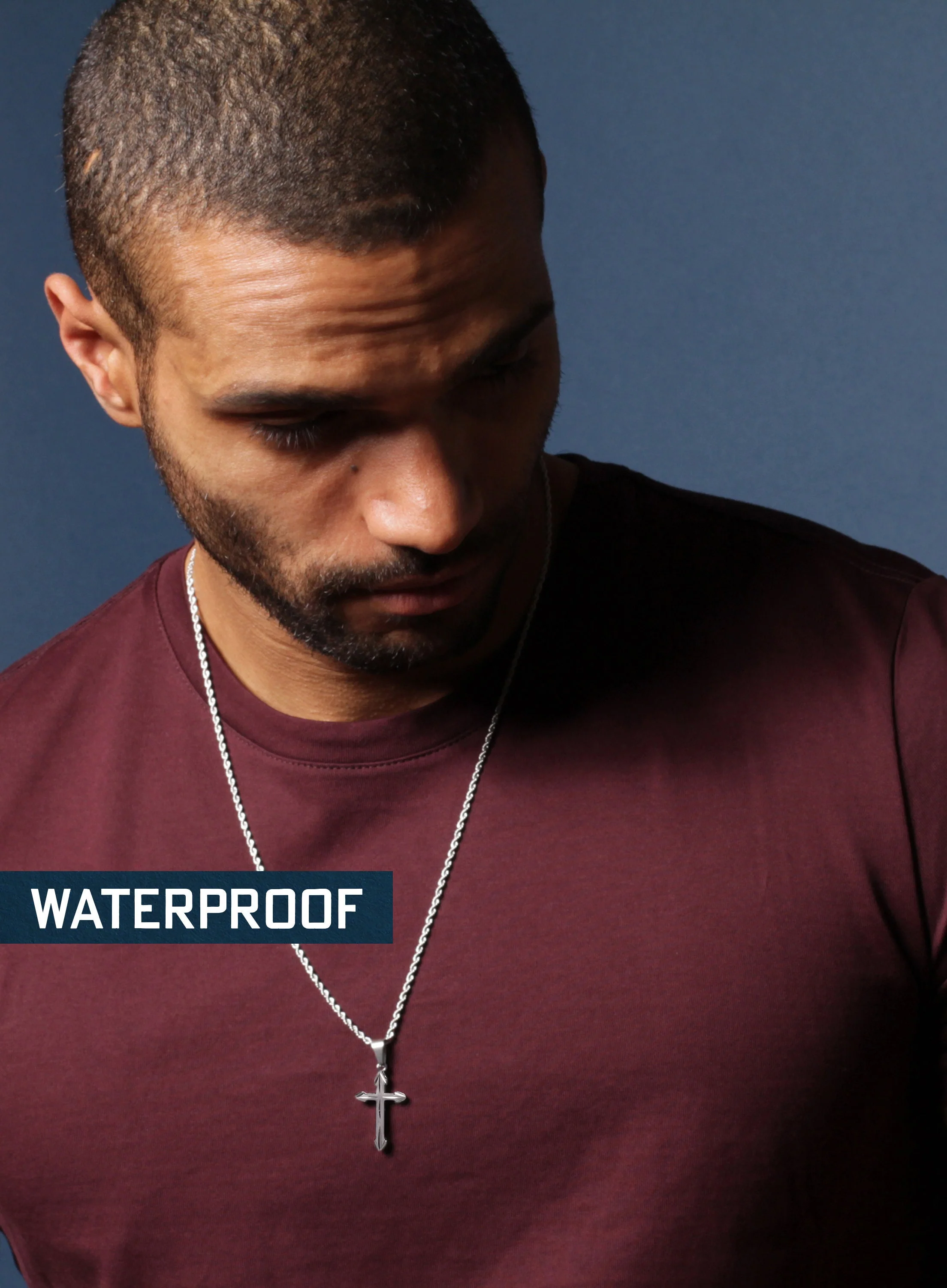 Waterproof Silver Cross for Men on Rope Chain - Image 6