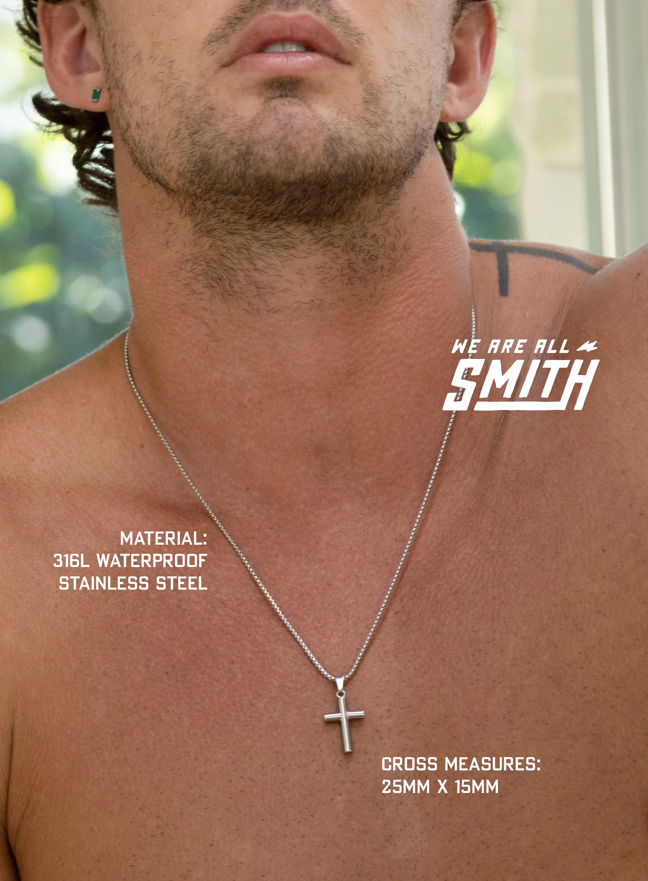 316L Stainless Steel Medium Bamboo Cross Necklace - Image 3