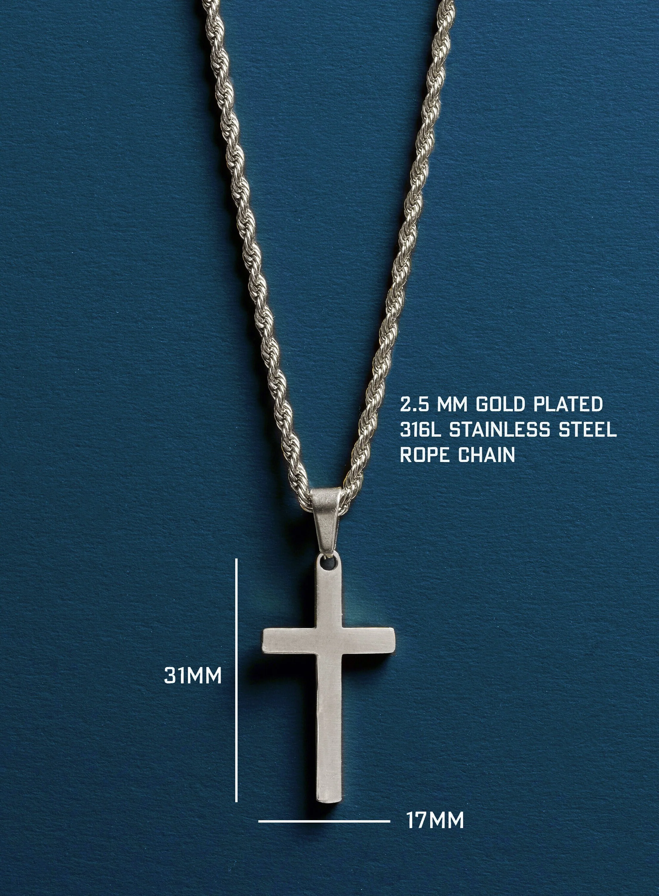 Waterproof Large Silver Cross Pendant - Image 2