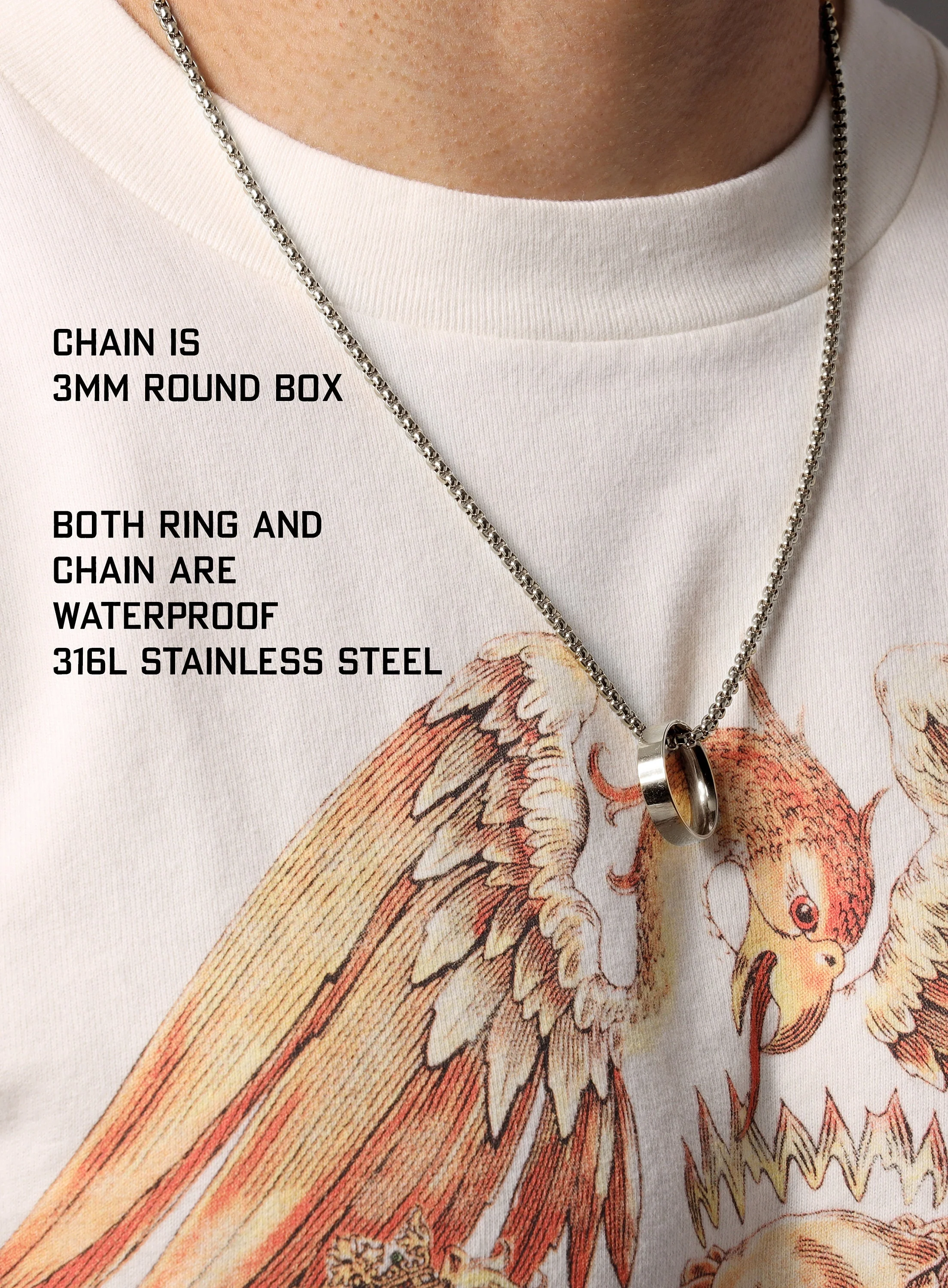 Waterproof Stainless Steel Ring on 3mm Venetian Round Box Chain - Image 10