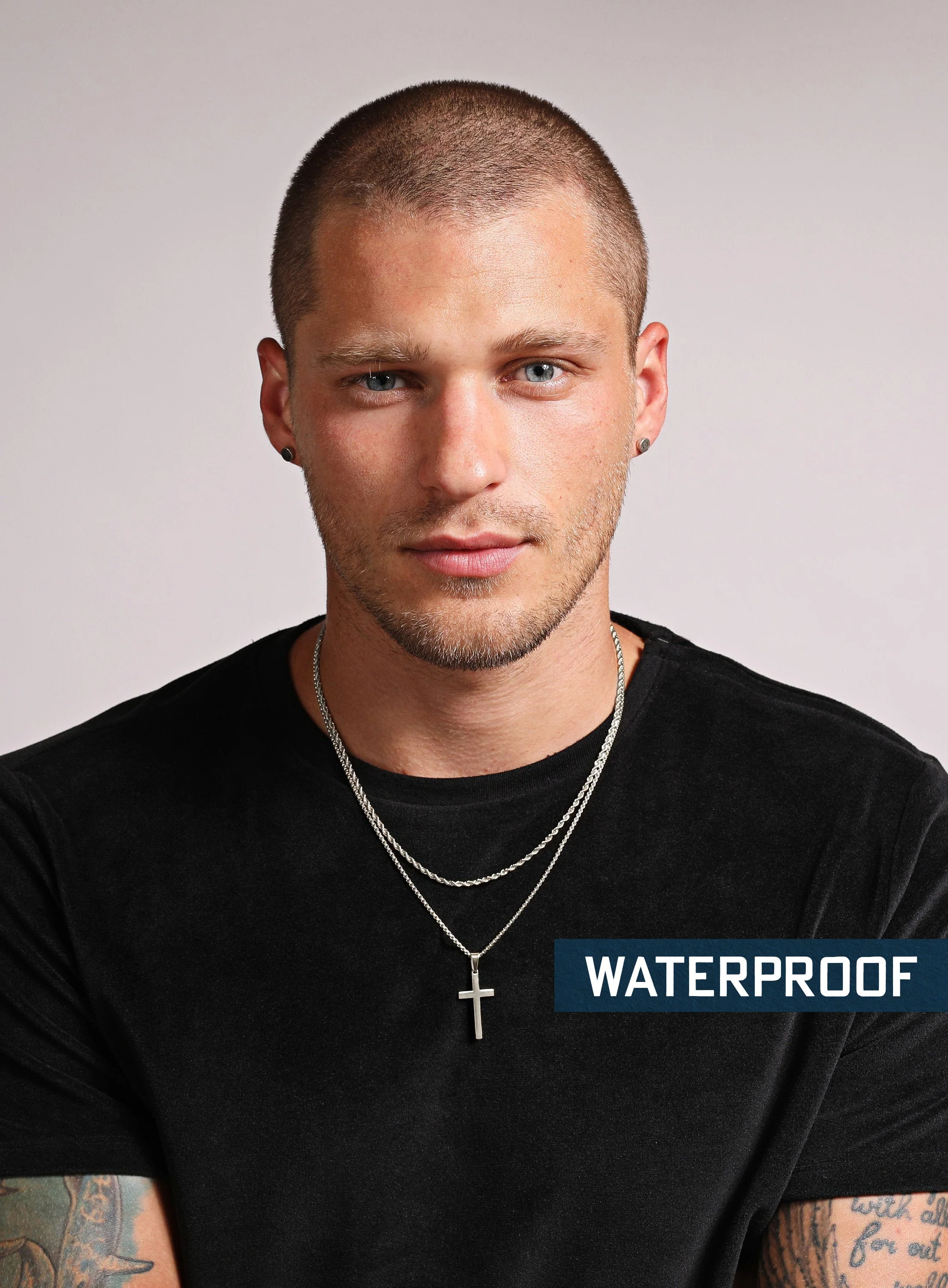Waterproof Necklace set for men with Large Cross and rope chain - Image 3