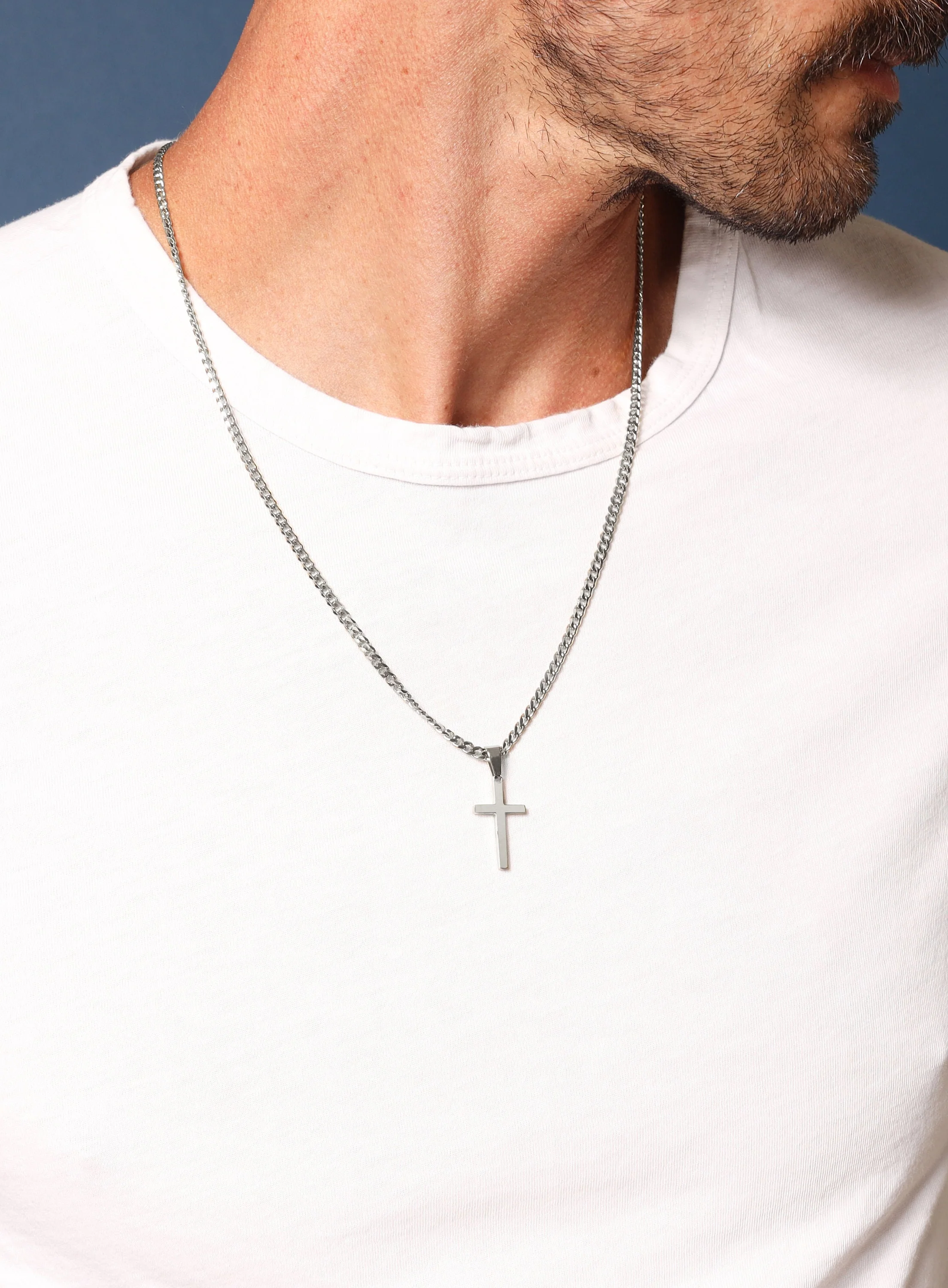 Waterproof Silver Cross Necklace for Men - Image 5