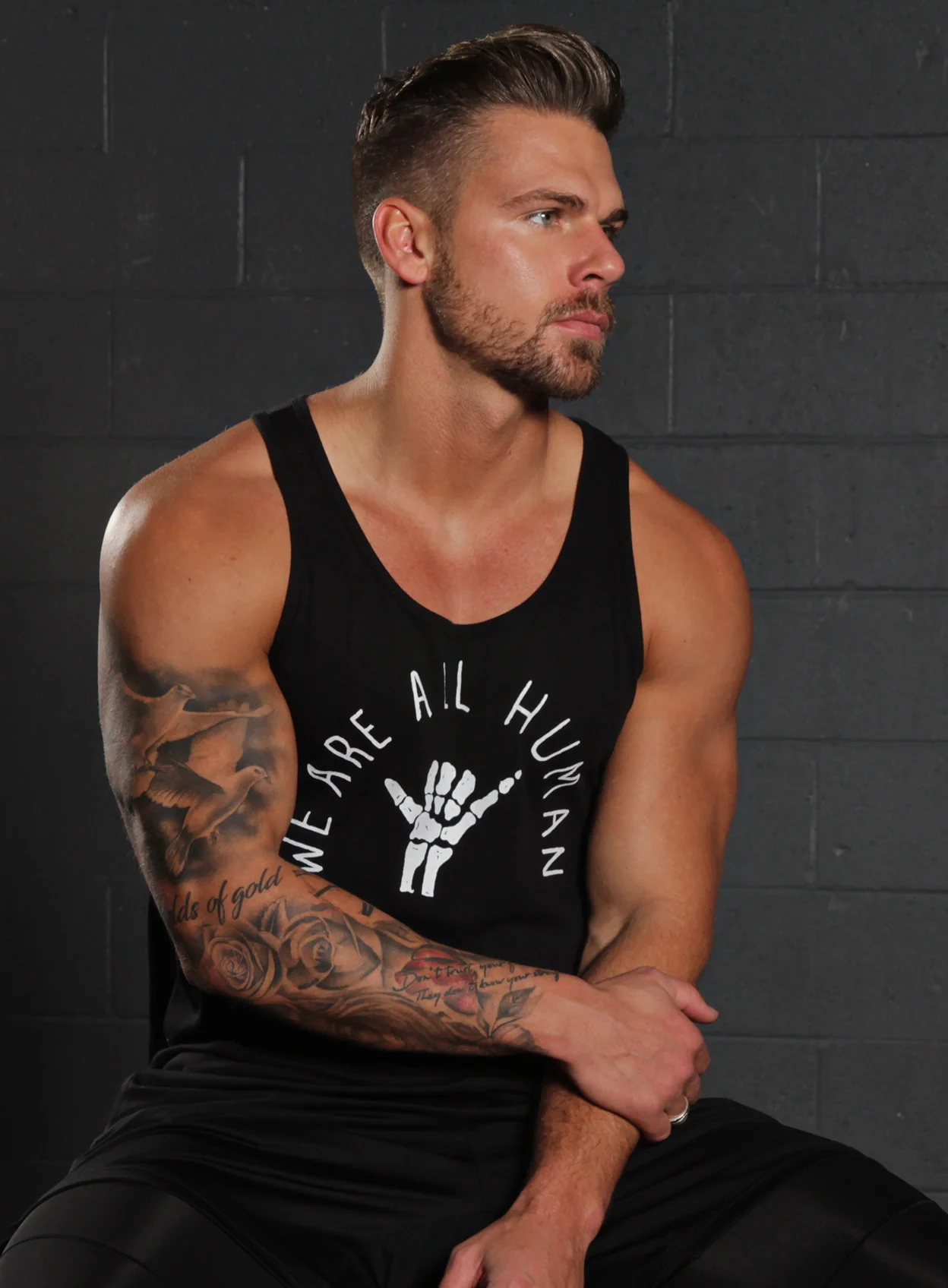 "We Are All Human" Black  Tank Top - Image 4