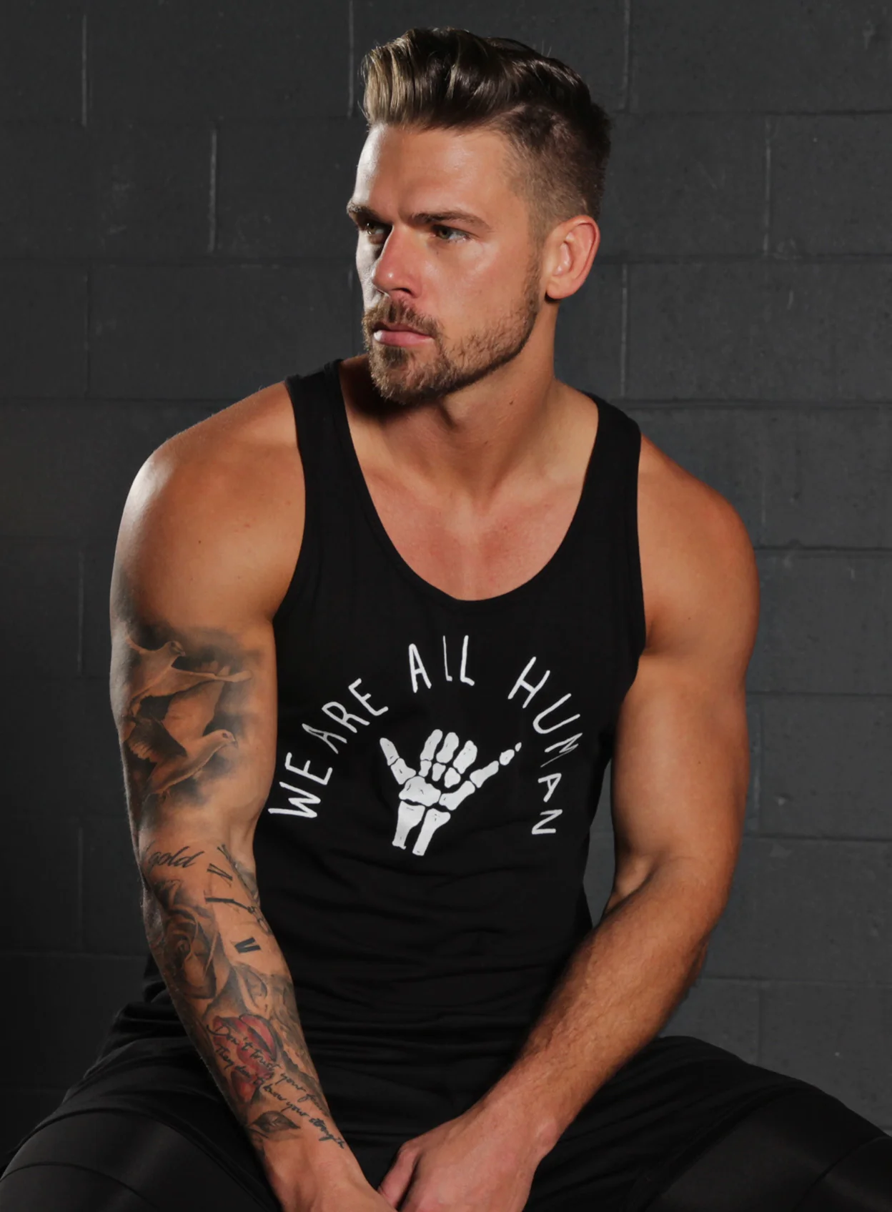 "We Are All Human" Black  Tank Top - Image 6