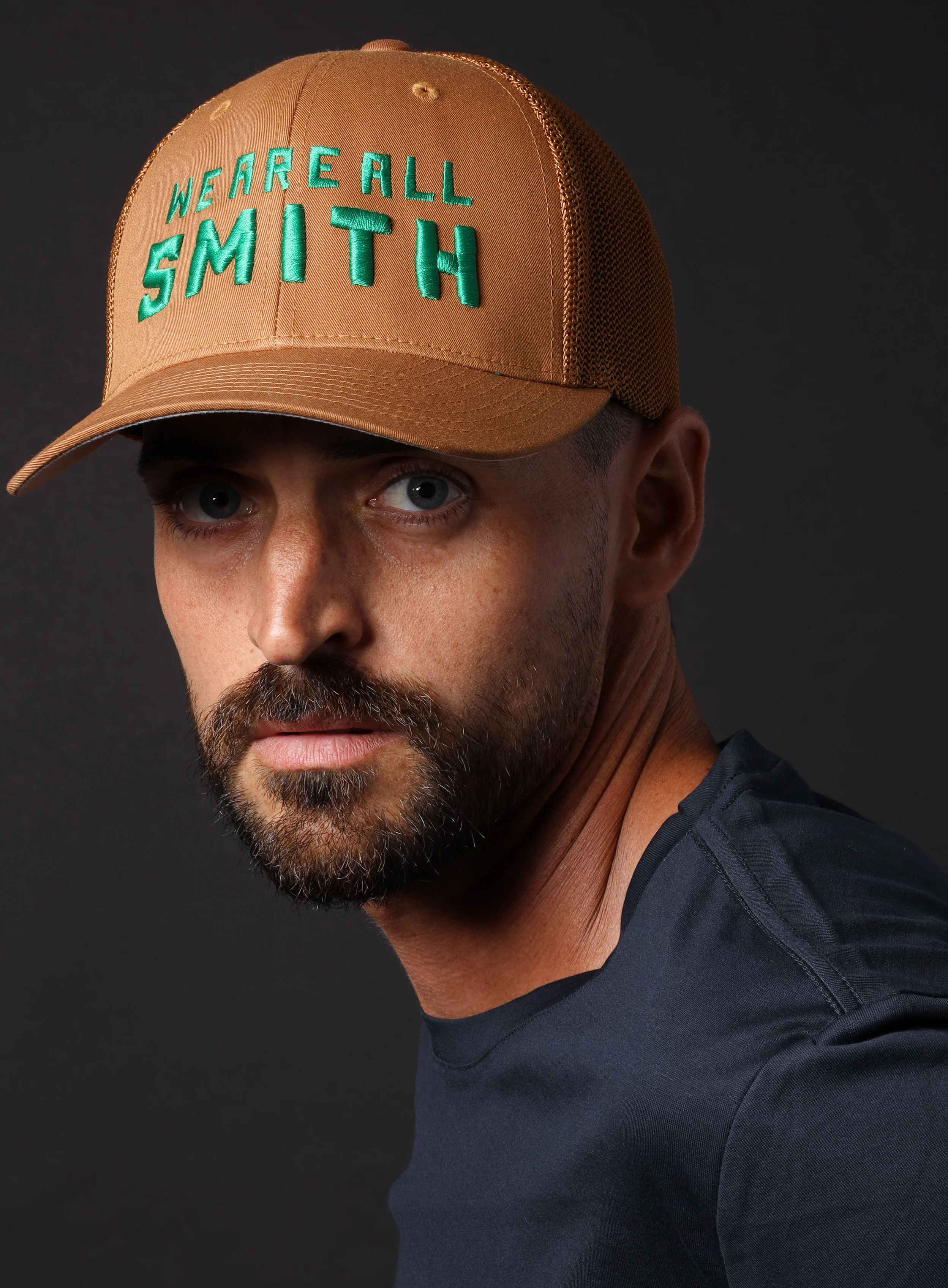 We Are All Smith Caramel + Green Mesh back trucker cap - Image 3