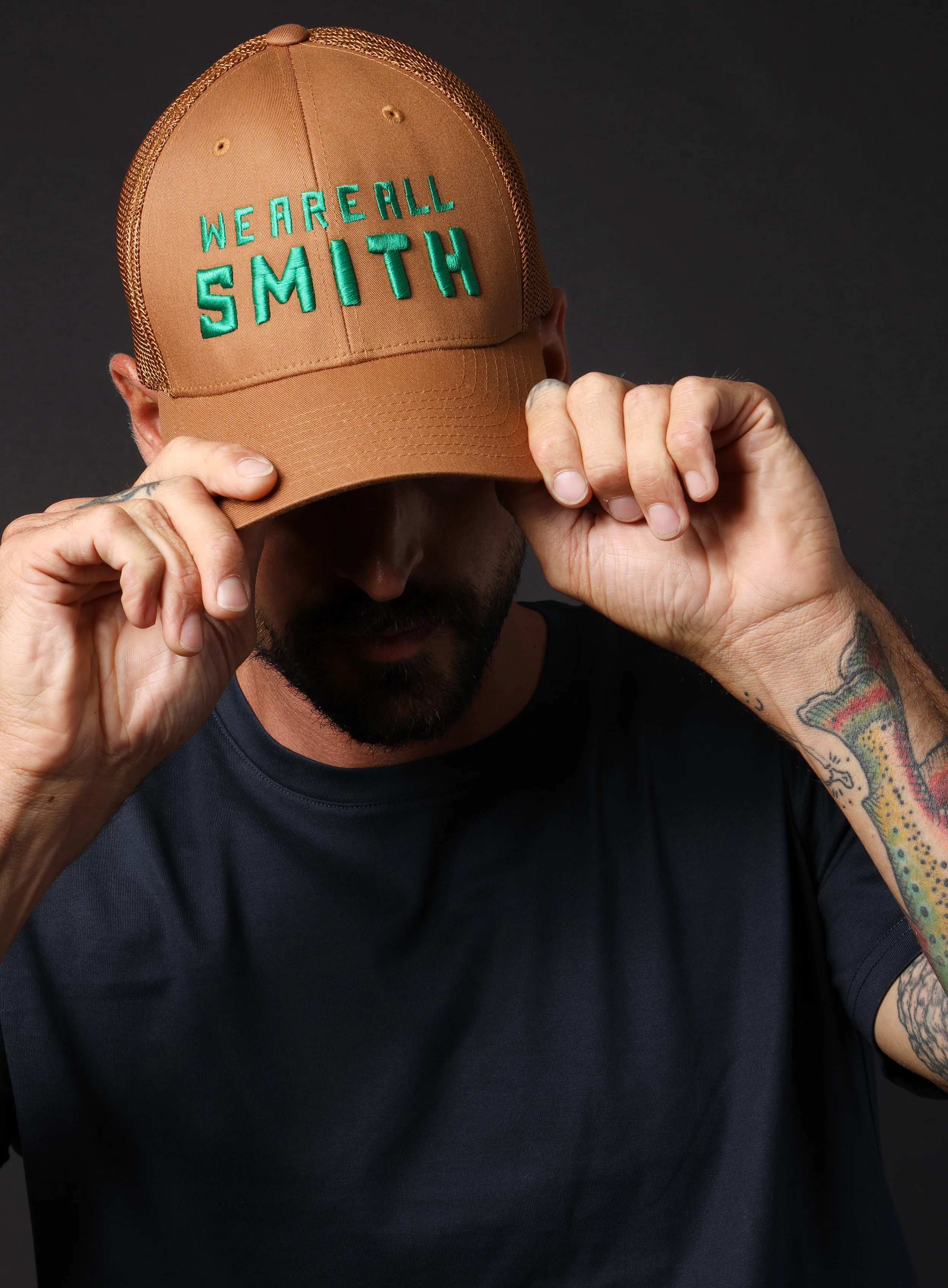 We Are All Smith Caramel + Green Mesh back trucker cap - Image 8