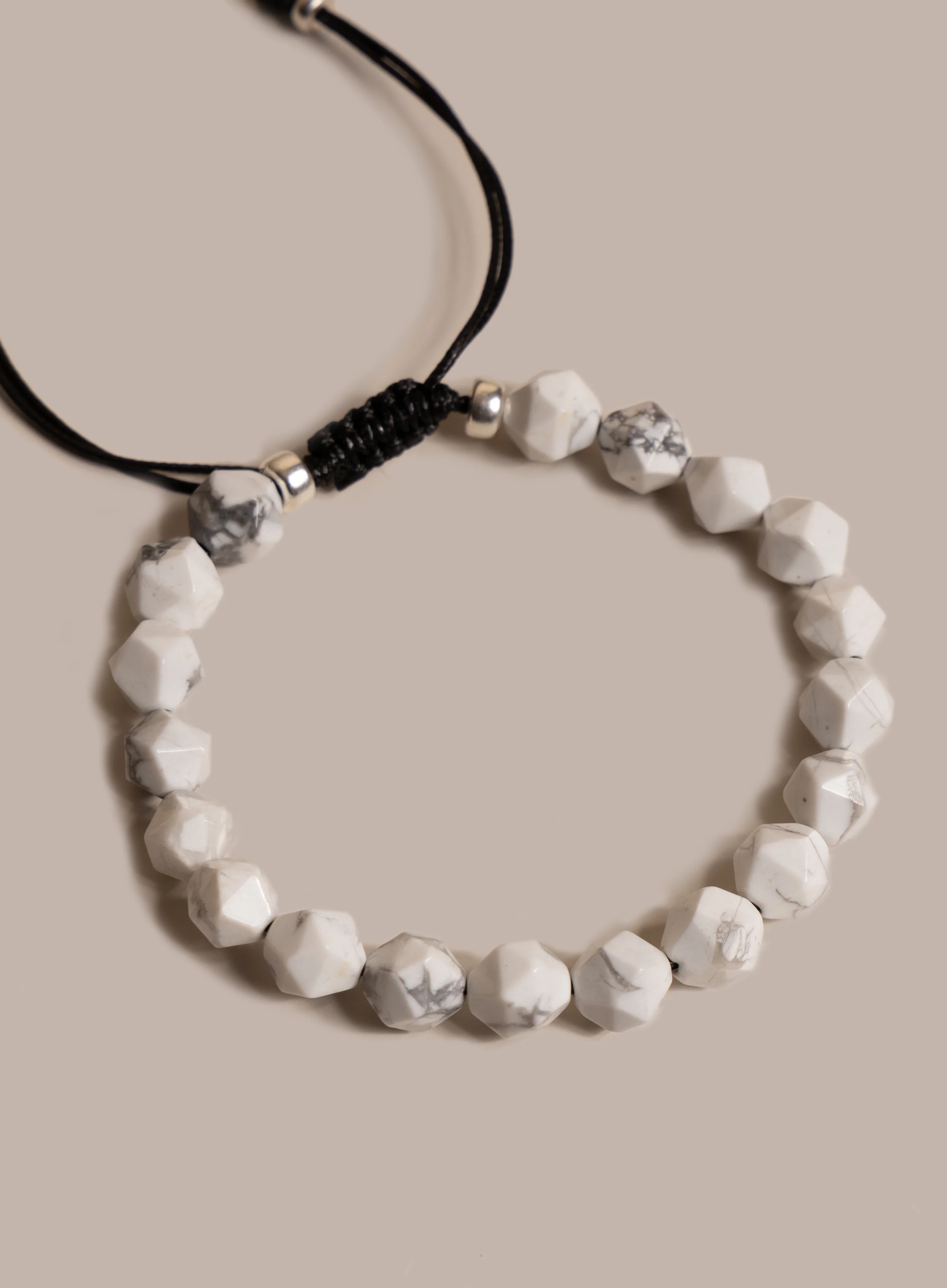 White Howlite and Sterling Silver Bead Bracelet for Men - Image 4