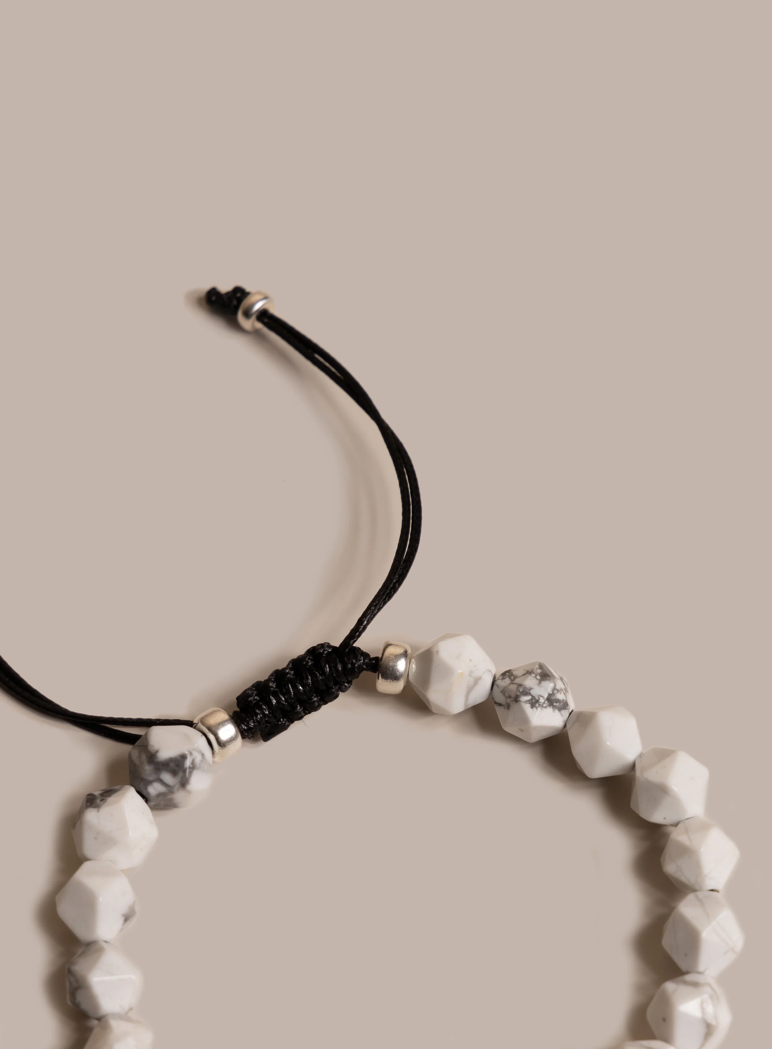 White Howlite and Sterling Silver Bead Bracelet for Men - Image 6