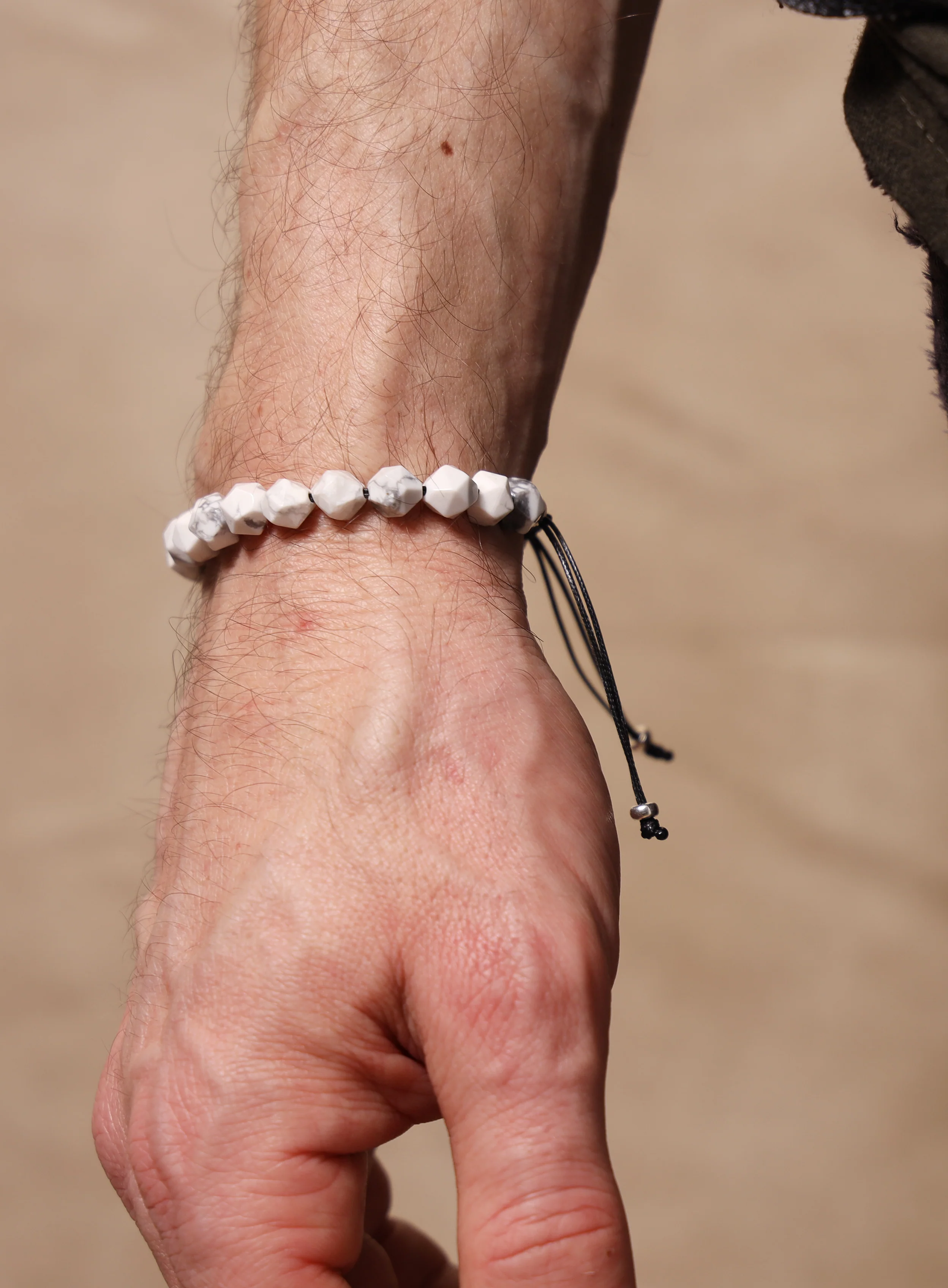 White Howlite and Sterling Silver Bead Bracelet for Men - Image 7