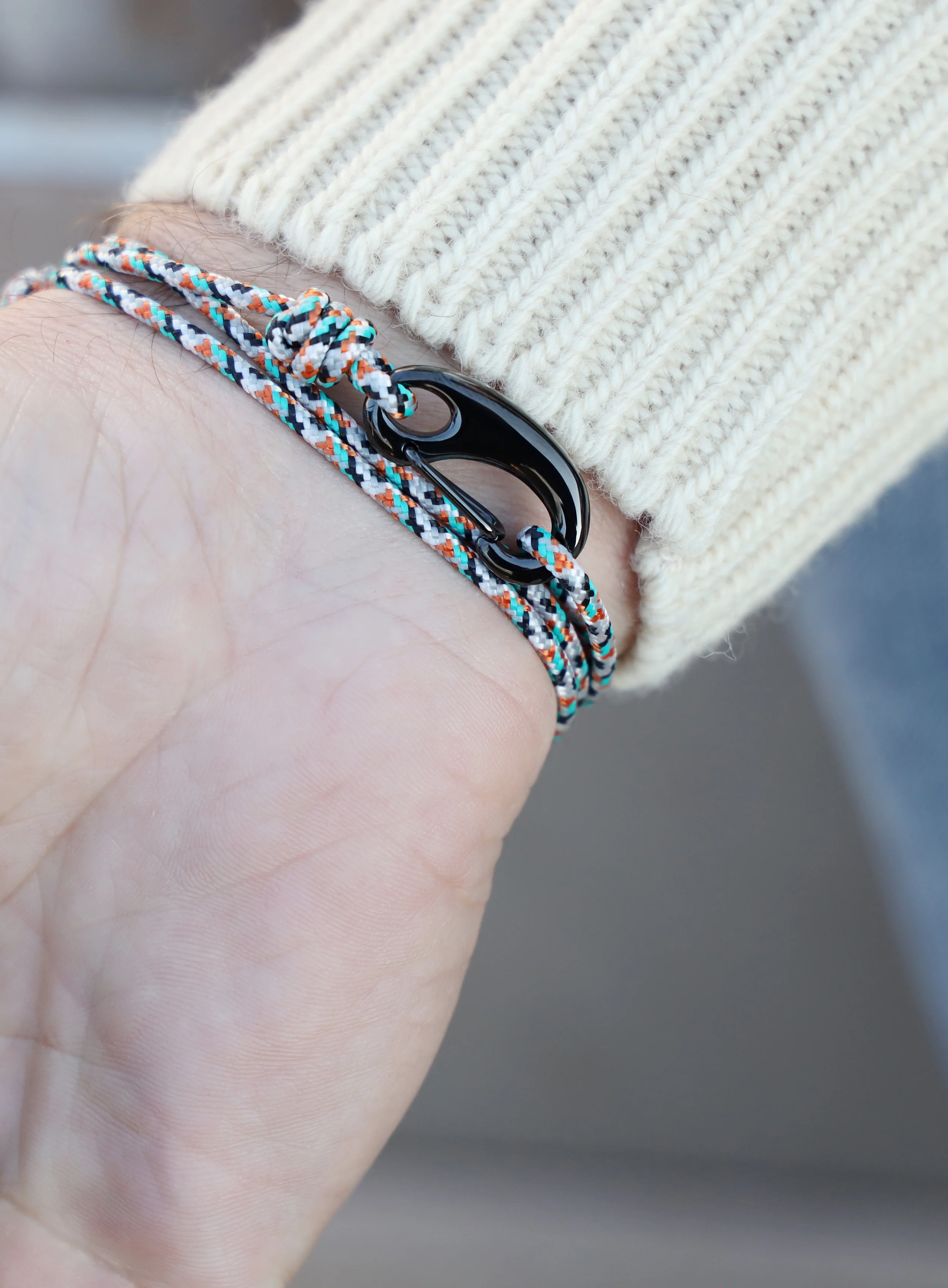 White + Orange Tactical Cord Bracelet for Men (Black Clasp - 25K) - Image 4