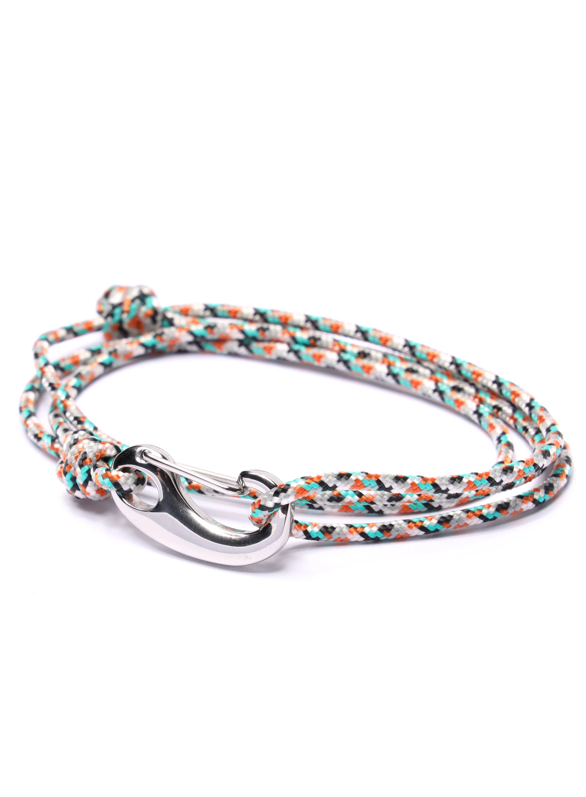 White + Orange Tactical Cord Bracelet for Men (Silver Clasp - 25S) - Image 3