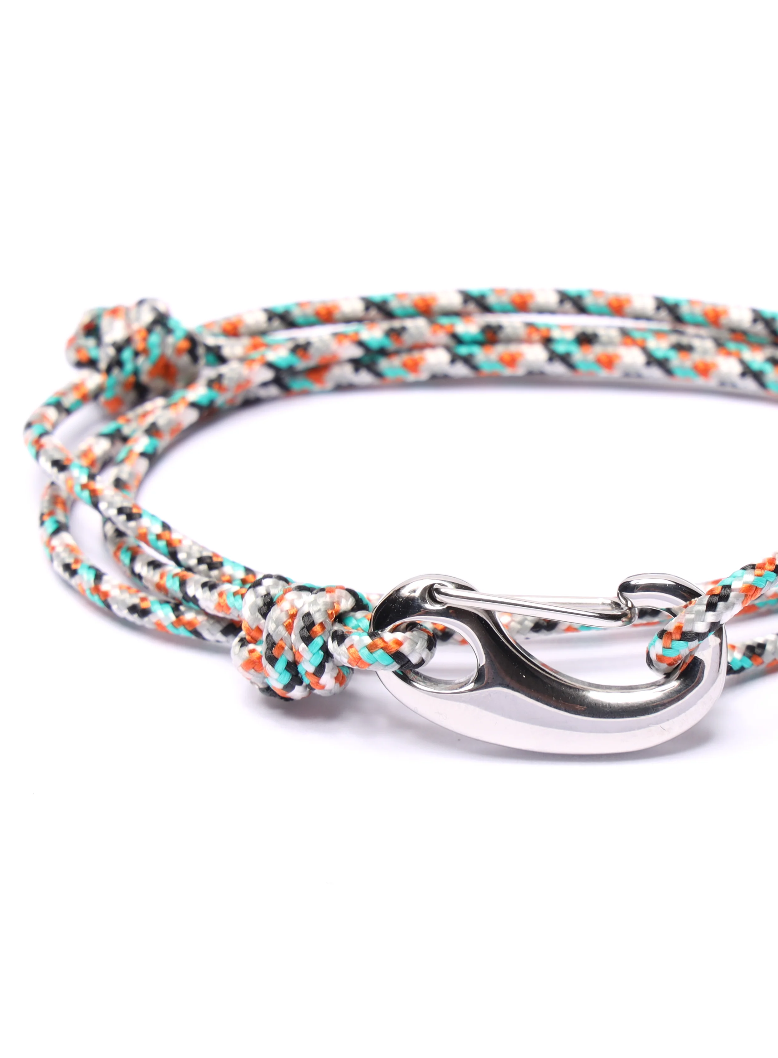 White + Orange Tactical Cord Bracelet for Men (Silver Clasp - 25S) - Image 5